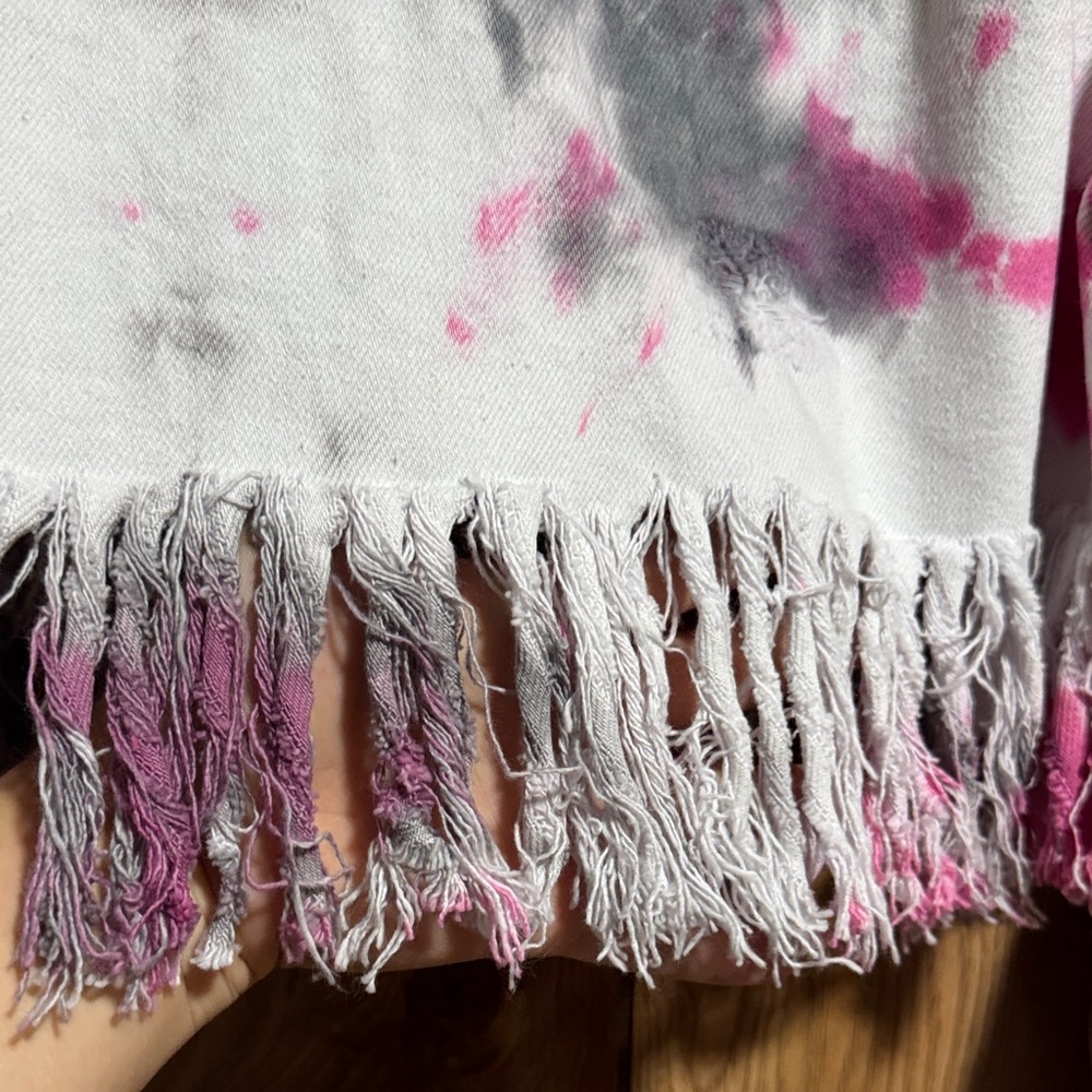 Pink and Gray Tie-Dye Fringe Jacket - Picture 3 of 10
